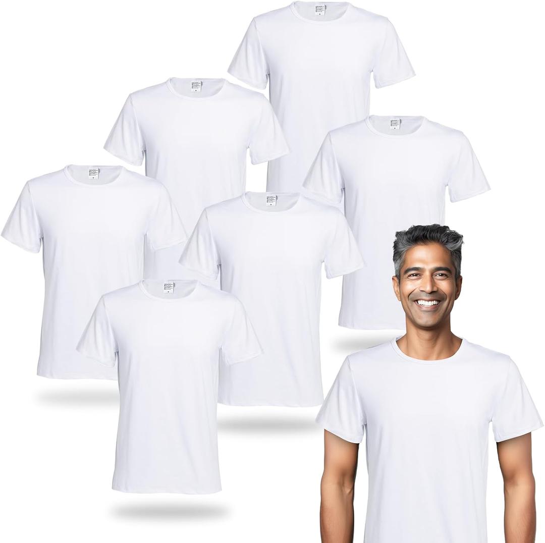 Polyester Adult T-Shirts for Sublimation, 6 Pack, White, Crew Neck, Short Sleeve (Large)