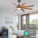 Ohniyou 60'' Ceiling Fan with Light - 8 Blades Modern Farmhouse Ceiling Fan Remote/APP Control, Dimmable, Covered Outdoor Fan for Patio, Living Room, Black+Wood Color