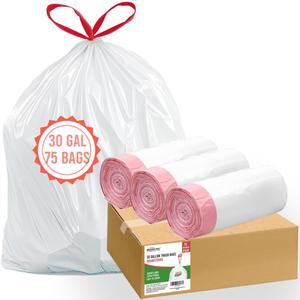 BEIDOU-PAC 30 Gallon Trash Bags Drawstring, 75 Count, White & Unscented, Multi-purpose Garbage Bags Can Liners for Business Home Kitchen Commercial and Industrial