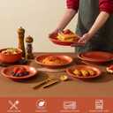 Timeworn Clay Dinnerware Set, 12 Pieces Stoneware Sets for 4, Hand-Finished Glaze Farmhouse Plates and Bowls, Microwave and Dishwasher Safe, Terracotta Red