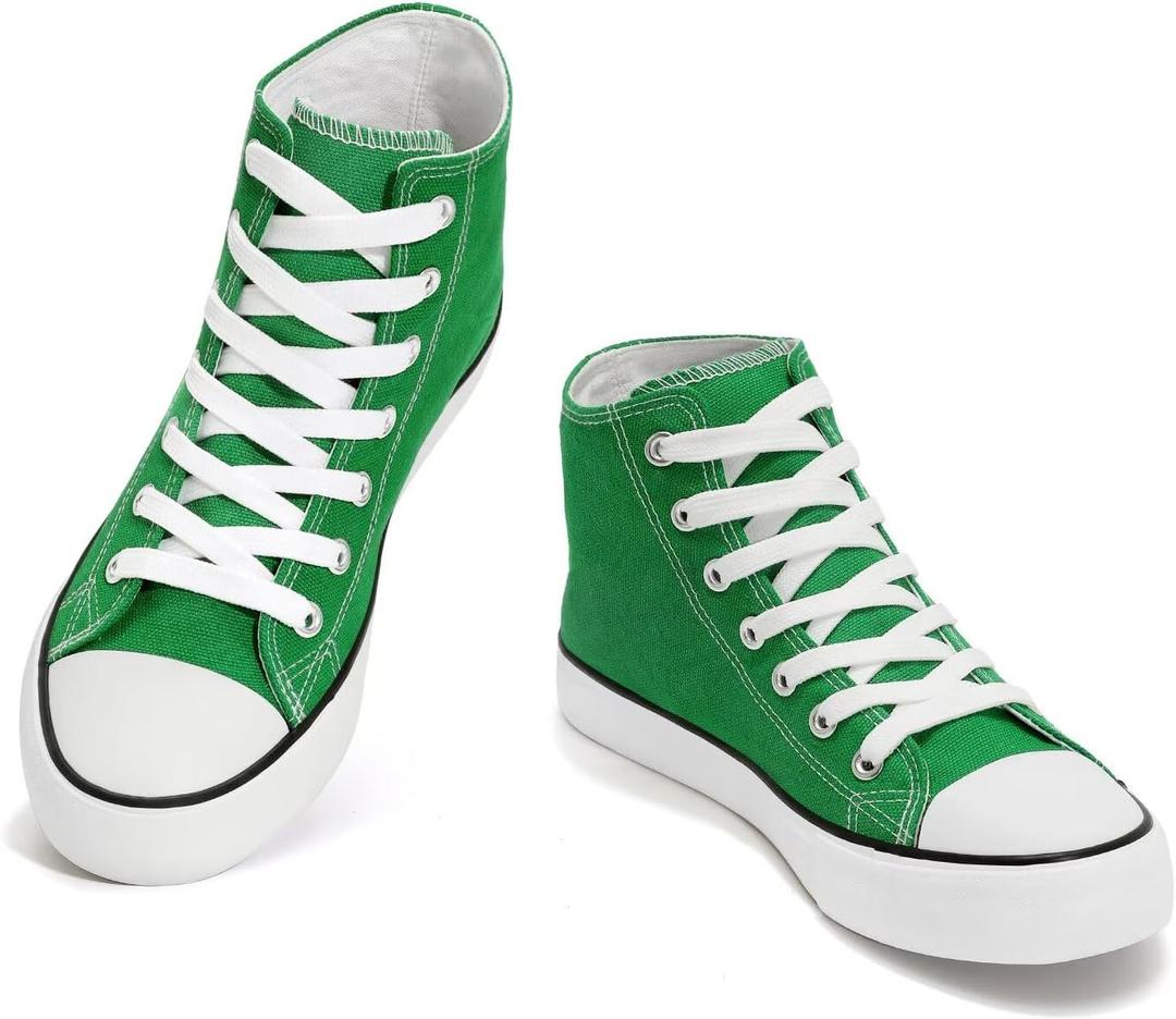 Womens High Top Canvas Sneakers, Lace up Fashion Tennis Shoes for Women Casual Classic Walking Shoe for Everyday Wear (8, Green)