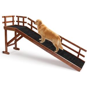 Wooden Dog Ramp for High Bed, 73.2" Long Pet Ramp with Foldable Side Rails