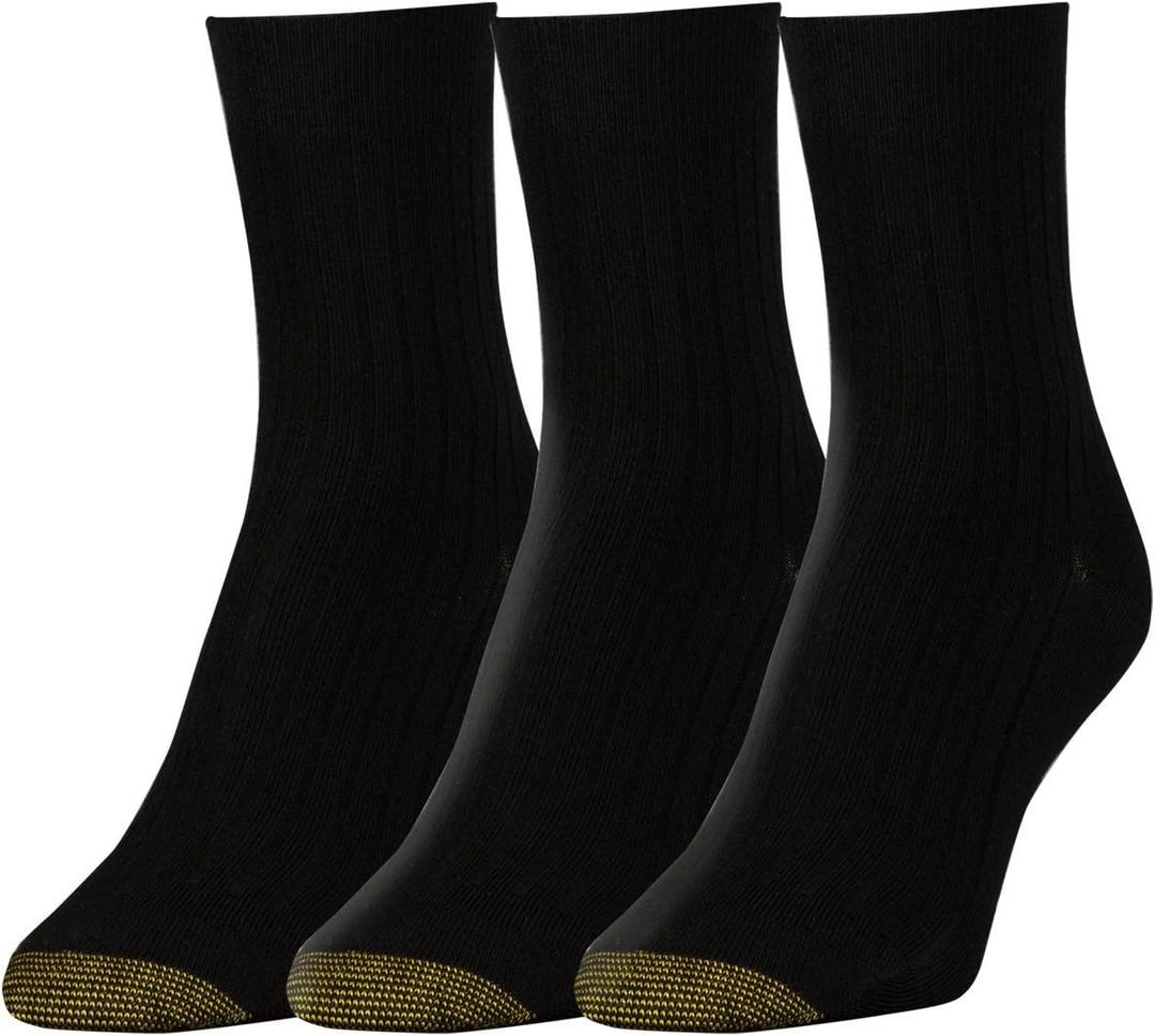 Gold Toe Women's Non-Binding Salon Short Crew 3 Pack (Medium, Black)