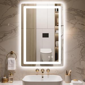 Delma LED Bathroom Mirror with Lights, 30x20 Vanity Mirror for Bathroom Wall, Anti-Fog, Dimmable, Front Lit & Backlit, Memory Function, Shatterproof Tempered Glass, 3 Color Modes(Horizontal/Vertical)