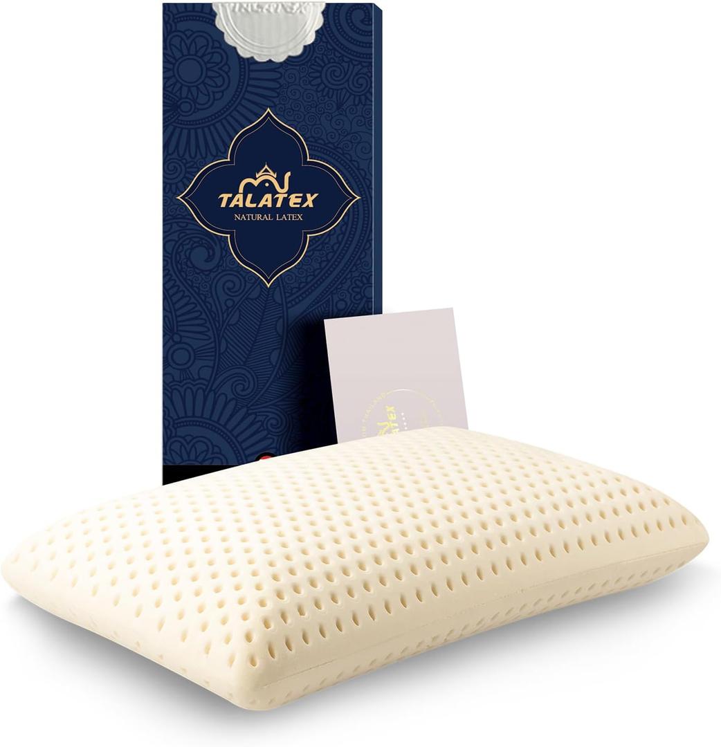 Talalay 100% Natural Premium Latex Pillow, Helps Relieve Pressure, No Memory Foam Chemicals, Perfect Package Best Gift with Removable Tencel Cover (Queen (Pack of 1), Firm)