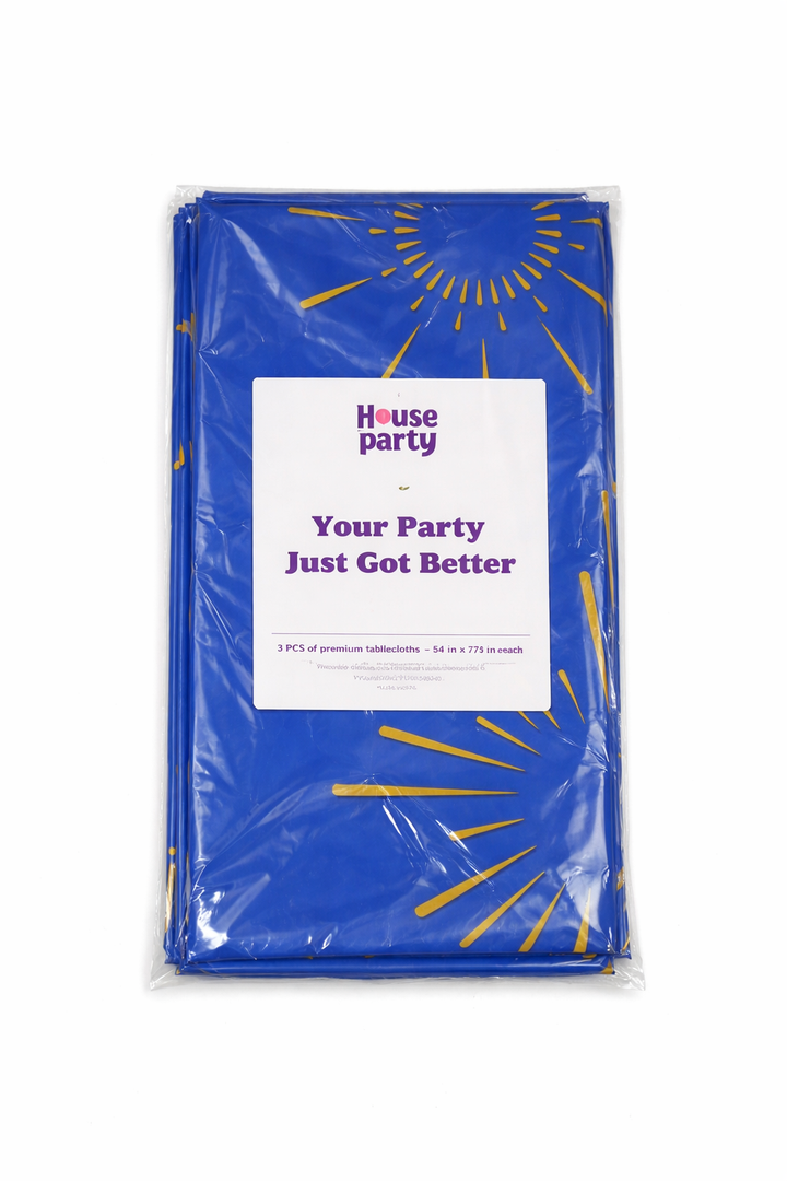 HOUSE OF PARTY Graduation Tablecloth 3PCS | 54"x108" Blue Congrats Grad Tablecloths | Grad Tablecloth Class of 2025 | Party Table Cover Fireworks Design for Table Decorations