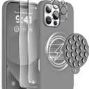 Magnetic for iPhone 16 Pro Case, Compatible with Magsafe, Suction Cup Phone Mount, 2 Screen Protectors - Camera Protector, Silicone Shockproof Protective Phone Cover 6.3", Gray