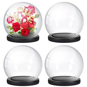Tuanse 4 Pieces Glass Dome Display Showcase Glass Globe and Display Dome with Wood Base DIY Craft Keepsake Globe Case Gifts for Women Wedding Tabletop Centerpiece Decoration(Black)