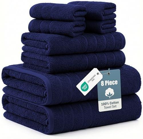 Casa Platino 100% Cotton Bath Towels - 8 Pcs Luxury Set - Soft, Absorbent & Durable - 2 Bath, 4 Washcloths, 2 Hand Towels for Bathroom - Sustainably Produced & Designed for Everyday use - Navy Blue