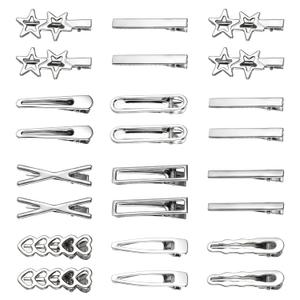 24PCS Silver Hair Clips Y2k for Women, 12 Shapes Metal Silver Hair Accessories for Girls Bangs Hairs Clip Star Hairclips Metal Barrettes Alligator Clips for Hairs Styling Star Hairpin Cool Hairpin Set