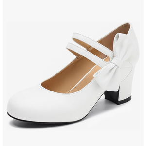 Womens Bow Heels Mary Jane Shoes Round Toe Chunky Heel Side Bow Dress Pumps Size 40