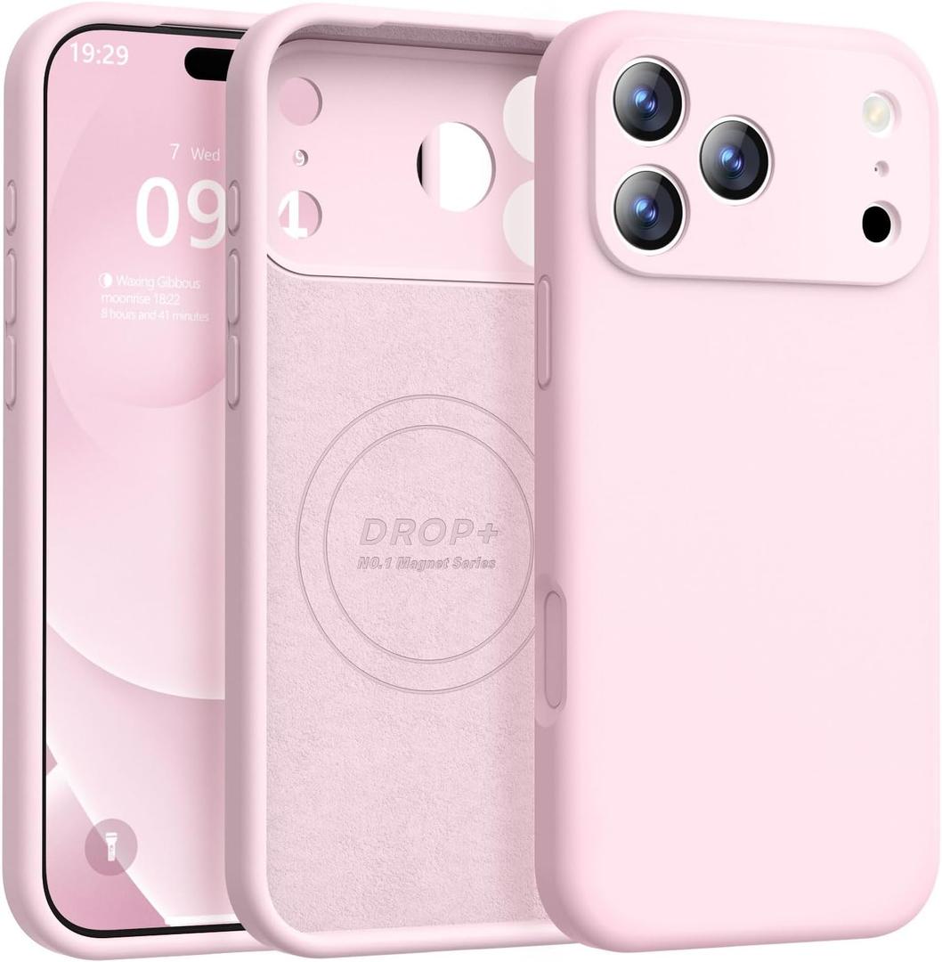 Ktele Magnetic for iPhone 17 Pro Case [Compatible with Magsafe] [Premium Silicone Satin-Smooth Touch] Slim Shockproof Anti-Scratch Microfiber Lining Case, 6.3 inch, Chalk Pink