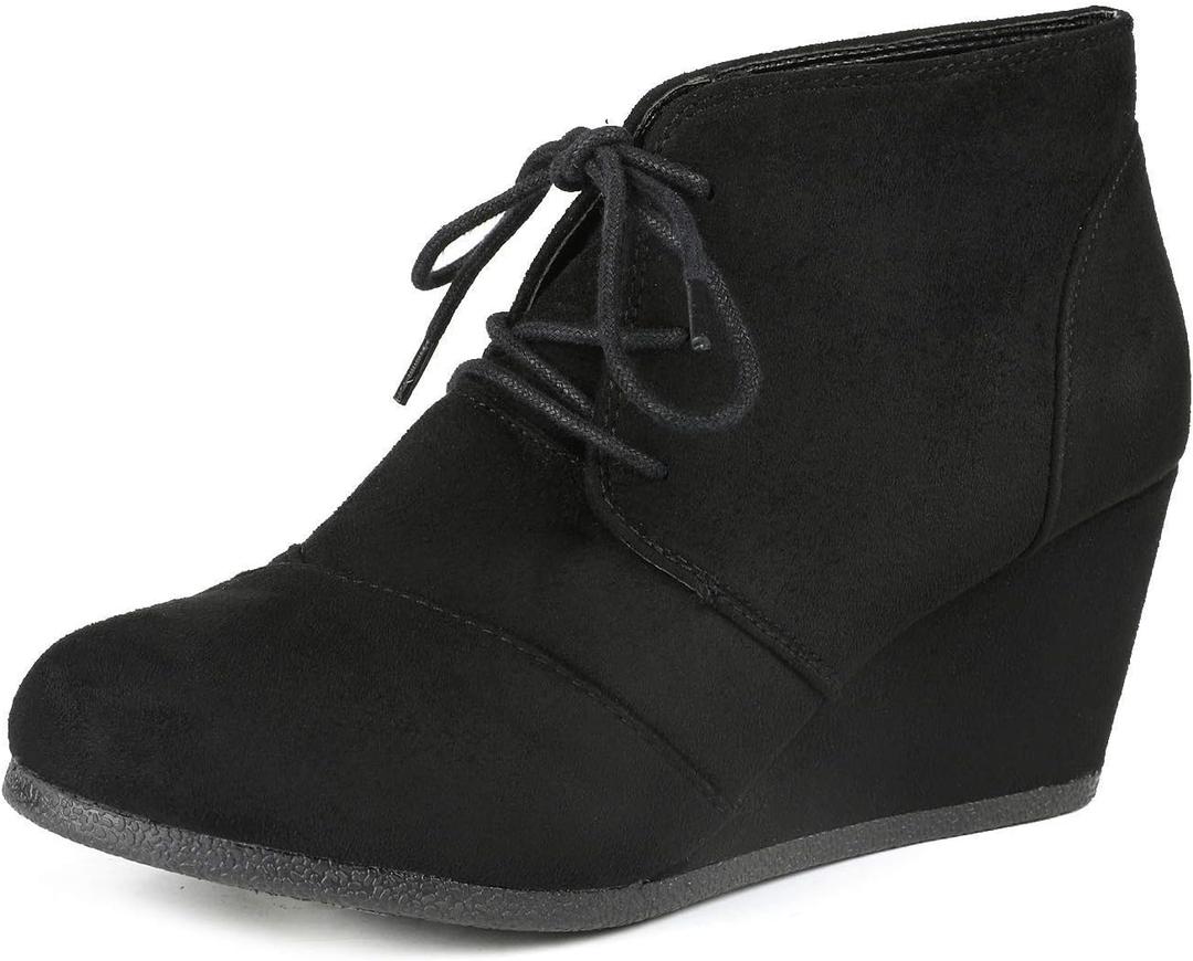 DREAM PAIRS Women's Wedge Boots Casual Fashion Lace Up Low Heel Ankle Booties Shoes (9.5, Black)