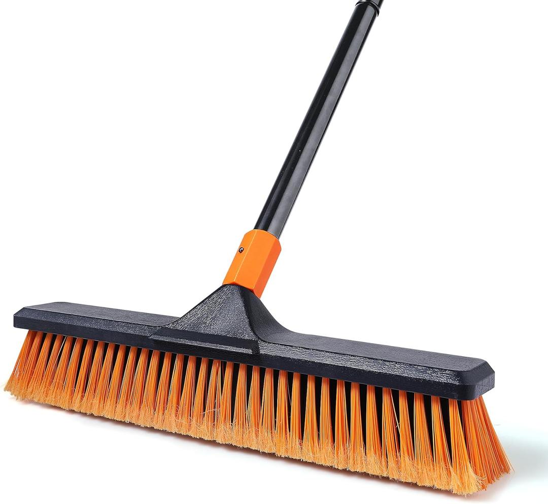 CLEANHOME 18" Push Broom Outdoor for Floor Cleaning with Extendable Long Handle, Stiff Bristle Heavy Duty Broom for Bathroom, Kitchen, Tub, Tile, Patio, Deck, Concrete, Industrial