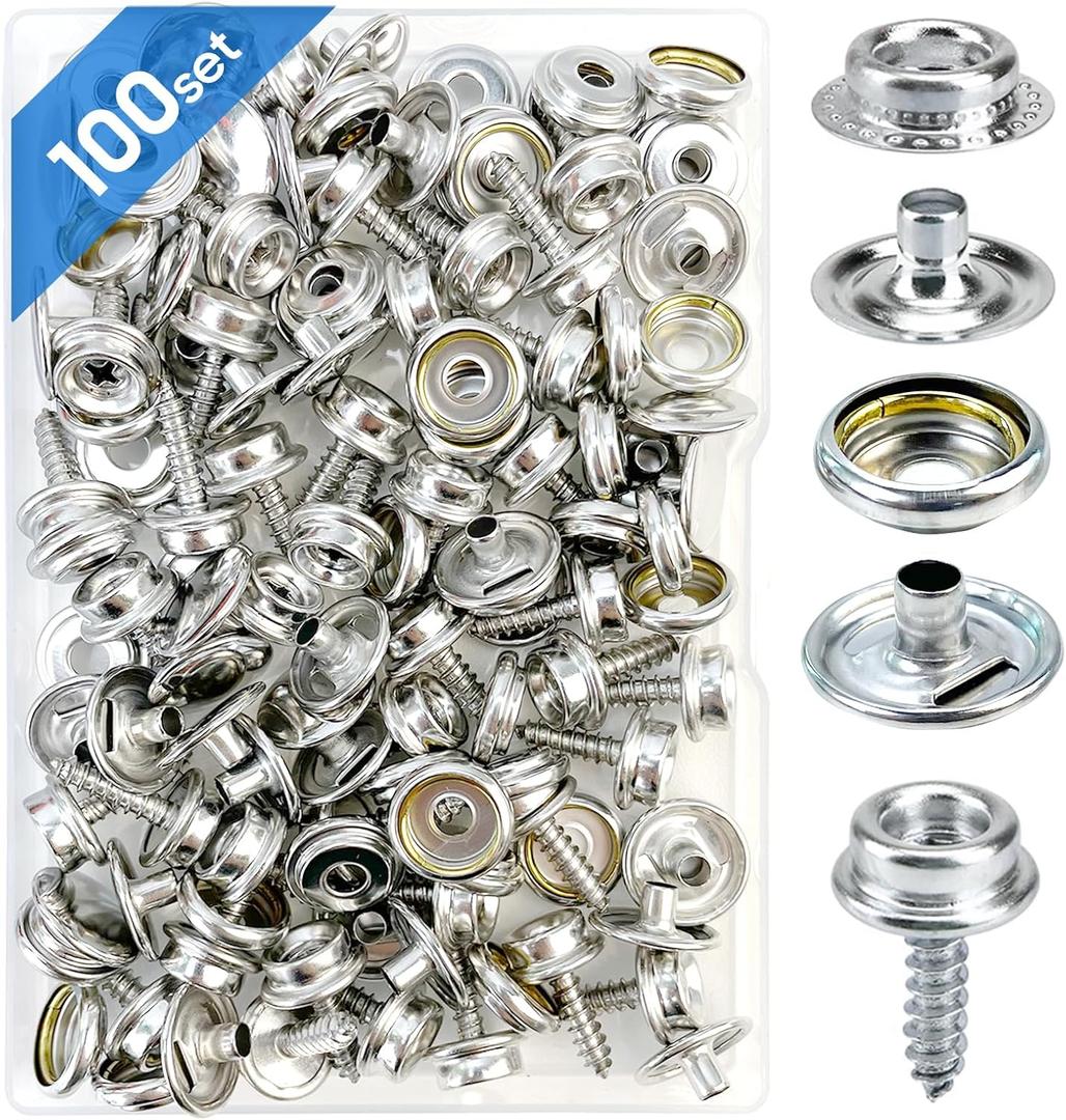 350 Pcs Canvas Snap Kit, Boat Canvas Snaps, 3/8" Socket Stainless Steel Snaps Marine Grade for Clothing Leather Fabric Canvas (Silver)