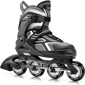 2PM SPORTS Torinx Green Boys Adjustable Inline Skates, Fun Beginner Roller Skates for Kids, Youth, Girls, Men and Women (Large - Youth (4-7 US), Black)