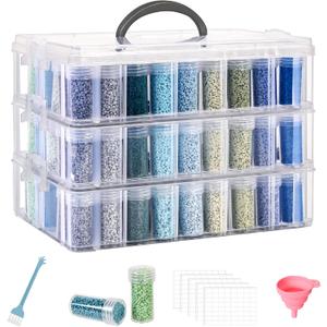 Diamond Painting Storage Container, 3-Tier Bead Organizer Box with 150 Slots, Stackable Crafts Organizers for DIY Diamond Art Craft Jewelry Bead Storage