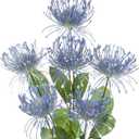 Hollyone 33" Blue Artificial Chrysanthemum Flowers 2Pcs Spider Mum Flower Arrangement Large Faux Flowers with 3 Heads Long Stem for Decoration Home Office Wedding Centerpiece Bouquet Decoration