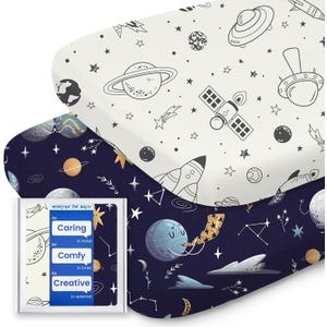 Bassinet Sheets for Baby Boy Girl, TotBasic Buttery Soft Universal Bassinet Fitted Sheet, Compatible with Halo, Mika Micky, Baby Delight, Dream On Me, Maxi COSI and More Bassinet Mattress(Space)