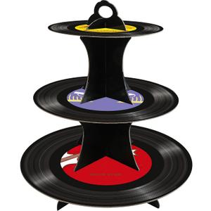 1950's Rock and Roll MusicTheme, 3-Tier Paper Record Cake Stand Cupcake Tower for 8-12 Cupcakes Perfect for 50's Theme Party Music Party Birthday Party Supplies, Gift for Music Lover