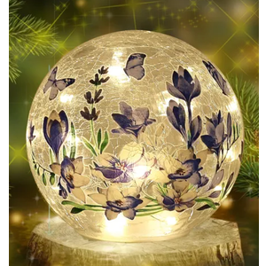Crackle Glass Ball Light Butterfly Floral Pattern LED Night Light Indoor Tabletop Decorative Sphere Lamp for Home Decor Christmas Birthday Wedding Girls Women's Gift (1 Pack)