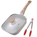 Foorey Home Grill Pan with Lid Non Stick Griddle Pan for Stove Top Indoor Cooking Steak Pan Square Aluminum Skillet Grilling Induction Compatible with Tong White 7.48 inches