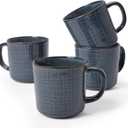 famiware Moonlight Coffee Mug Set of 4, 13oz Mug Set with Linen Finish, Coffee Cup Set with Handle for Latte, Cappuccino, Tea, Hot Cocoa, Microwave and Dishwasher Safe, Dark Blue