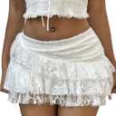 GORGLITTER Women's Ruffle Lace Sheer Mini Skirt Hollow Out Y2k Tiered Coquette Short Skirts (Medium, White)