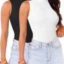 WAYMAKER Mock Neck Bodysuits for Women Sleeveless Basic Tank Top Body Suit Shirts (Medium, Black,white)