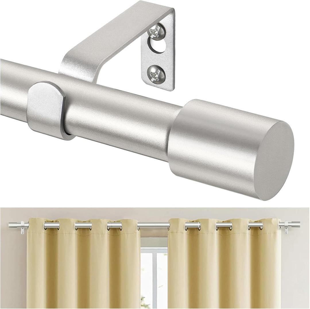 TONIAL Silver 3/4 Curtain Rods for Windows 20 to 53 Inch, Adjustable Splicing Window Curtains rod 32 to 58 Inch(2.6 to 4.8 ft), Decorative Single Drapery Rod with Modern Cap Finial
