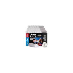 Gauze Rolls - 24 Pack - 4" x 4.1yd Breathable Rolled Gauze - Individually Wrapped with Bonus Tape - First Aid Conforming Stretch Wrap for Wounds