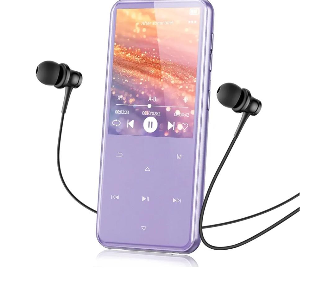 AGPTEK 64GB MP3 Player with Bluetooth, M3 2.4 inch Music Player with Speaker and FM Radio, Touch Buttons, Supports Up to 128GB(Purple)