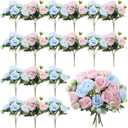 Geosar 16 Bundles Artificial Peonies Flowers Fake Silk Peony Bouquet Faux Peonies Flowers Bulk for Decoration Vase Floral Arrangements Wedding Party Table (Light Pink,Light Blue)