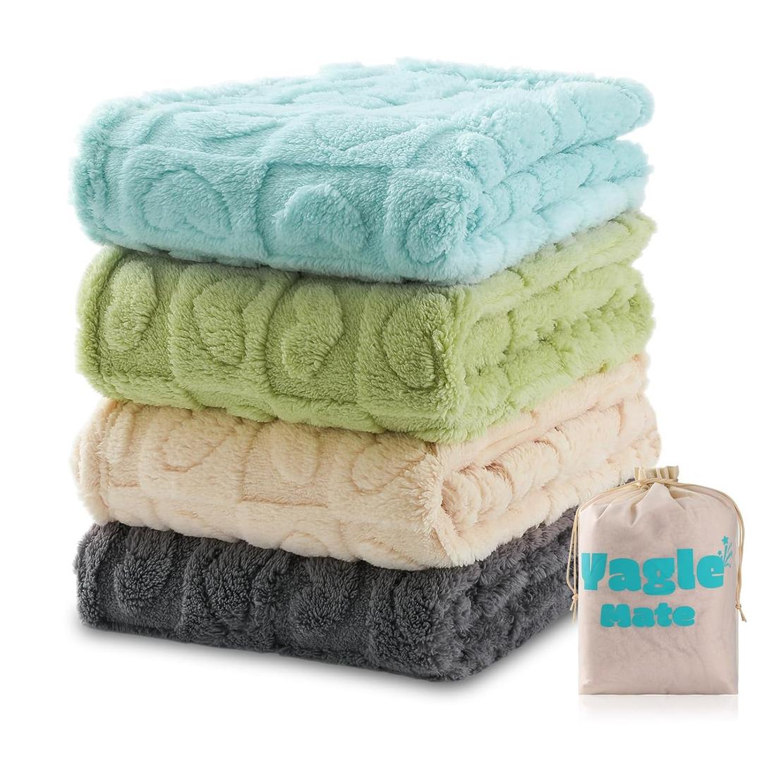 4 Pcs Baby Blankets for Boys Soft Toddler Small Blanket for Daycare, Fleece Kid Mini Blanket for Crib Baby Shower, 30 X 40, Blue Green White Grey