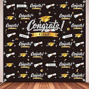Sumind 2025 Graduation Photography Backdrop Graduation Party Decorations Fabric Congratulate Grad Backdrop Celebration Background Banner for Prom Party 70.9 x 70.9 Inch