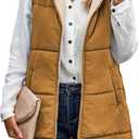 ECOWISH Women Long Puffer Vest: Fall Zip up Reversible Fleece Jacket 2025 Winter Warm Sleeveless Hooded Coat with Pockets (Medium, Brown)