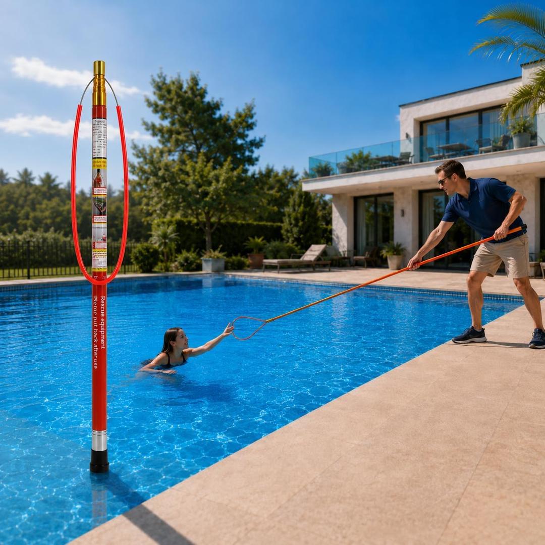 Swimming Pool Safety Hook, 4-15 FT Telescopic Fiberglass Water Rescue Pole