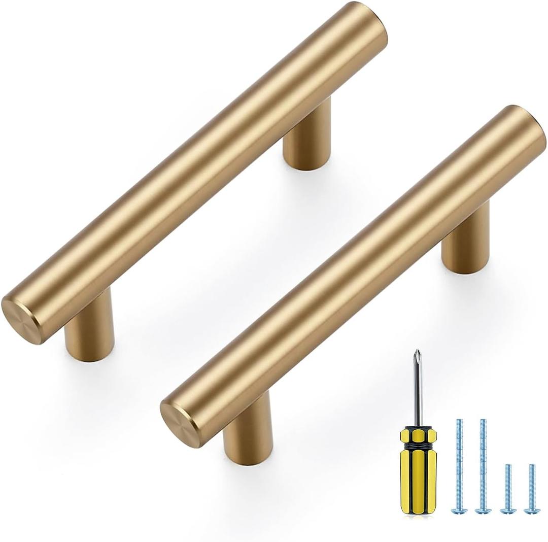 Ravinte 5 Pack Kitchen Cabinet Handles Champagne Bronze 2-1/2 Inch Hole Center Stainless Steel Pulls for Dresser Drawer Cupboard Handles with Screwdriver, 4 Inch Length