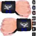 BEAST RAGE Wrist Wraps for Weightlifting - Adjustable Lifting Straps With Thumb Loop for Enhanced Gym Support, Powerlifting, Bodybuilding and Workout (Black/Blue)