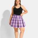 RITERA Plus Size Basic Versatile Stretchy Elastic Waist Flared Casual Mini Skater Skirt/Pleated Plaid Skirt for Women XL-5XL (Purple, XL)