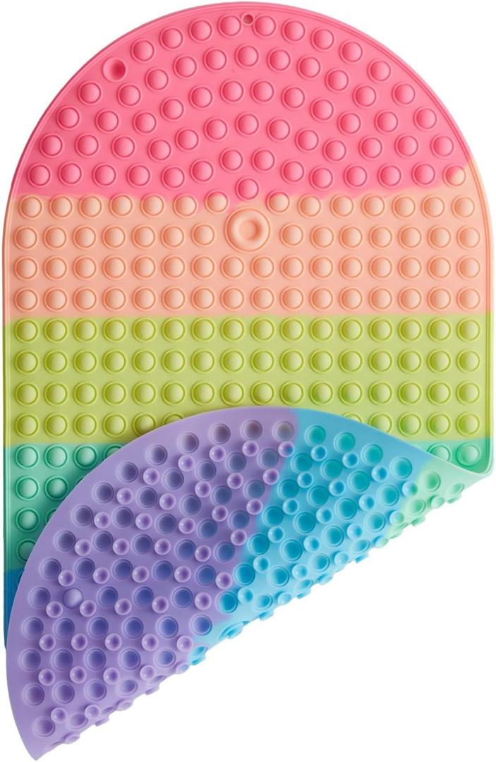 Baby & Toddler Bath Mat for TubSilicone Non Slip Bathtub Mat for Kids with 27 x 15 Inches for Storage, Rainbow Bathbub Mat with Push Pop Bubbles, Machine Washable Shower Mat, Colorful, Oval