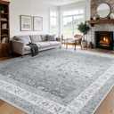 AMADA HOMEFURNISHING 8x10 Area Rugs, Washable Living Room Rug with Non-Slip Backing, Low Pile and Durable Edge Binding, Soft Vintage Floral Rugs for Living Room, Bedroom, Dining Room (Silver/Gray)