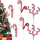 Chiisong 6 Pcs Christmas Tree Decorations Picks 12 Inch Christmas Woolen Bells Candy Curly Pick Xmas Tree Topper Ornaments for Home Office Party Supplies(Red White)