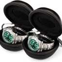 2 Pack Travel Watch Case Single Box for Men, Portable Watch Organizer Holder 1 Slot Women - Fits all Wristwatches & Smart Watches up to 50mm (Double Black)