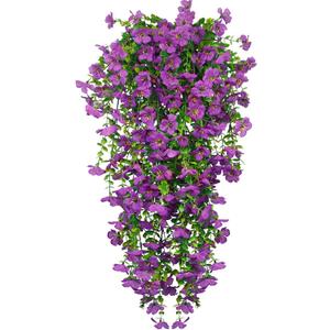 4 Pcs Artificial Hanging Flowers for Outdoors Spring Summer Purple Faux Silk Daisy Flowers UV Resistant Realistic Fake Hanging Plants for Outside Home Indoor Planter Porch Garden Yard Decor