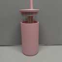 Tronco 20 oz Glass Tumbler With Lids and Straws, Reusable Smoothie Cups With Silicone Lid, Iced Coffee Cup With Silicone Protective Sleeve, Dishwasher Safe- BPA Free（Pink1 Count）