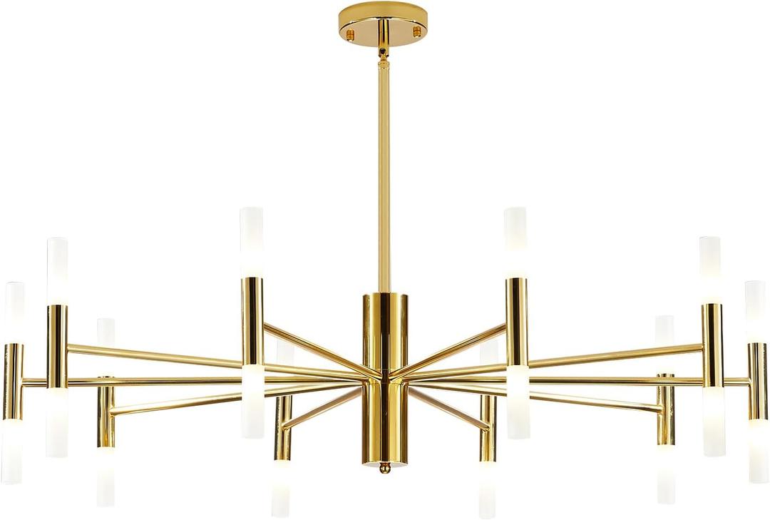 BOKT Mid Century Gold Sputnik Chandelier Large 20-Lights LED Chandelier Semi Flush Mount Ceiling Light Contemporary Round Dining Room Island Pendant Light Fixture