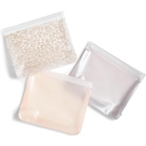 Fit & Fresh Reusable PEVA Storage Bags 3 Pack, Reusable Food Storage Bags, LeakProof, Durable, Freezer Safe, Hand Wash, Easy to Clean, Eco-Friendly, Ivory Feline Fine