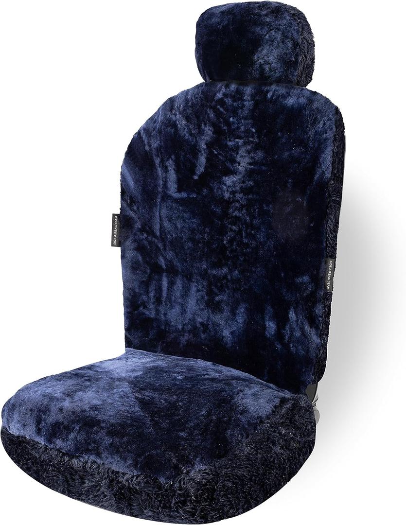 ZONETECH Car Seat Covers Full Set,Sheepskin Winter Wool Auto Accessories for All Season Protection,Include Front & Rear Seat Cover (Deep Blue, 1- Pack)