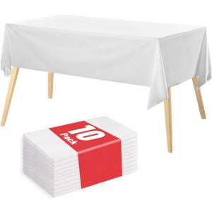 Plastic Table Cloth, 10 Packs Disposable Tablecloth 54 X 108 Inch White Plastic Tablecloth for Rectangle Tables Tougher PEVA Table Cover for Party Decorations Picnic Graduation Camping Birthday